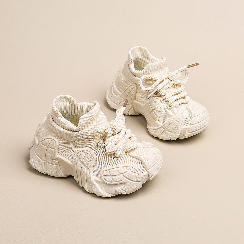 Kids' athletic shoes - spring/autumn boys' casual sneakers, mesh flyknit girls' sock shoes, baby white shoes, ages 1-7