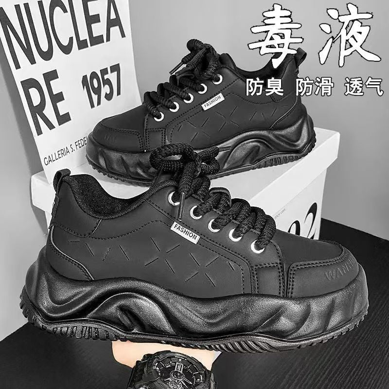 2025 new men's breathable versatile bestselling athletic leather casual chunky sole height increasing anti-slip trendy shoes
