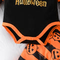 baby halloween pumpkin print long-sleeve romper + pants + hat three-piece set