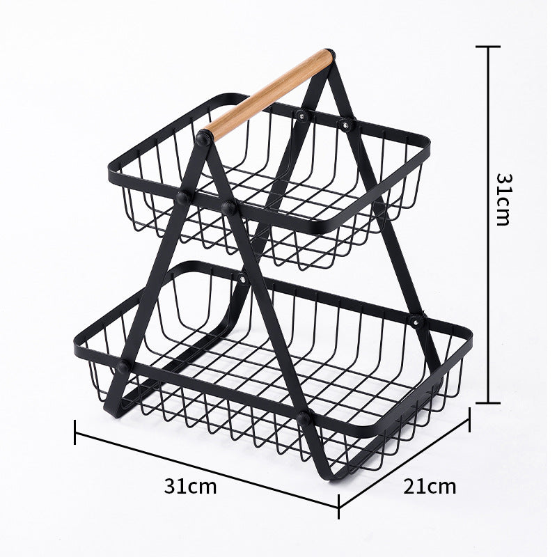 Customized wholesale wrought iron fruit basket removable double-layer vegetable fruit basket kitchen rack living room snack storage basket