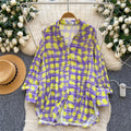 K-styleloosegrids pattern comfortable breathable shirt women's long sleevesspringcardigancommuting boyfriend style lazy sun protection tops