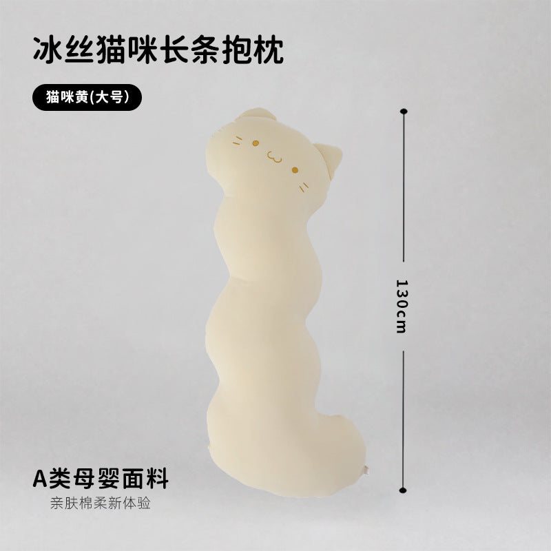 Cute comfortable ice silk cool cat long pillow for girls to sleep on their sides and legs handy gadget for sleeping