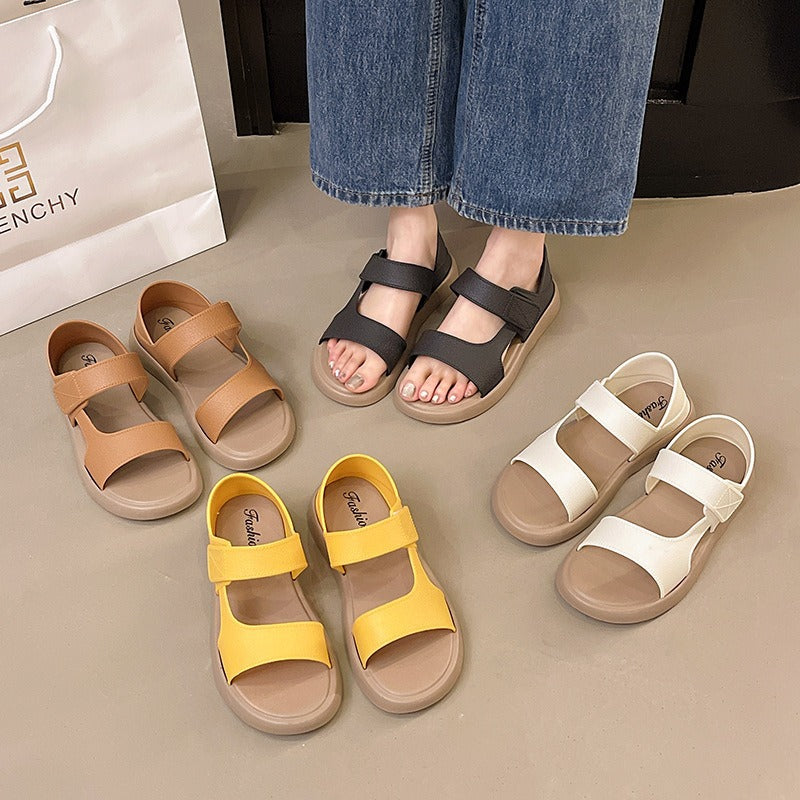 Thick sole roman sandals women's 2025 new summer fashion soft bottom lazy velcro casual beach shoes plaid