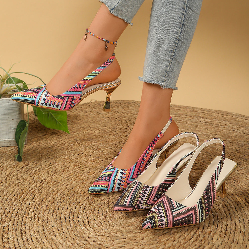 export style 2026 spring fashion pointed-toe high heels, sizes 40-42, patterned low-cut versatile office pumps