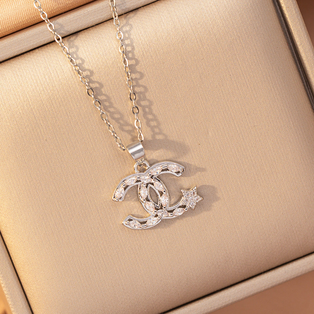 [copper inlaid with zirconium] hot-selling new style full of diamonds, small fragrant necklace, women's earrings, accessible luxury, elegant titanium steel, fashionable and versatile jewelry