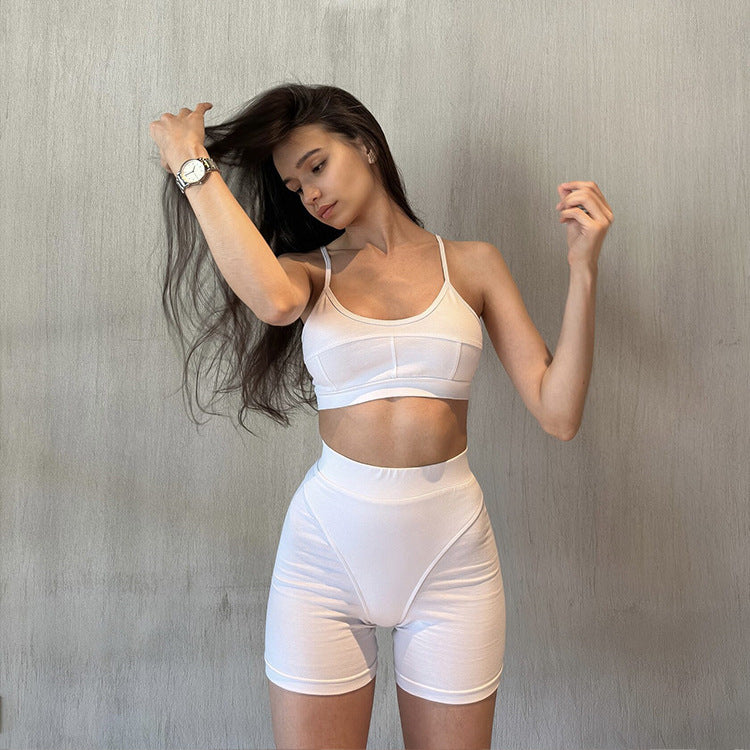 Europe, America, , hot-selling women's clothing, spring and summer, sexy U-neck exposed umbilical suspender vest, high-waisted boxers, two-piece set for women