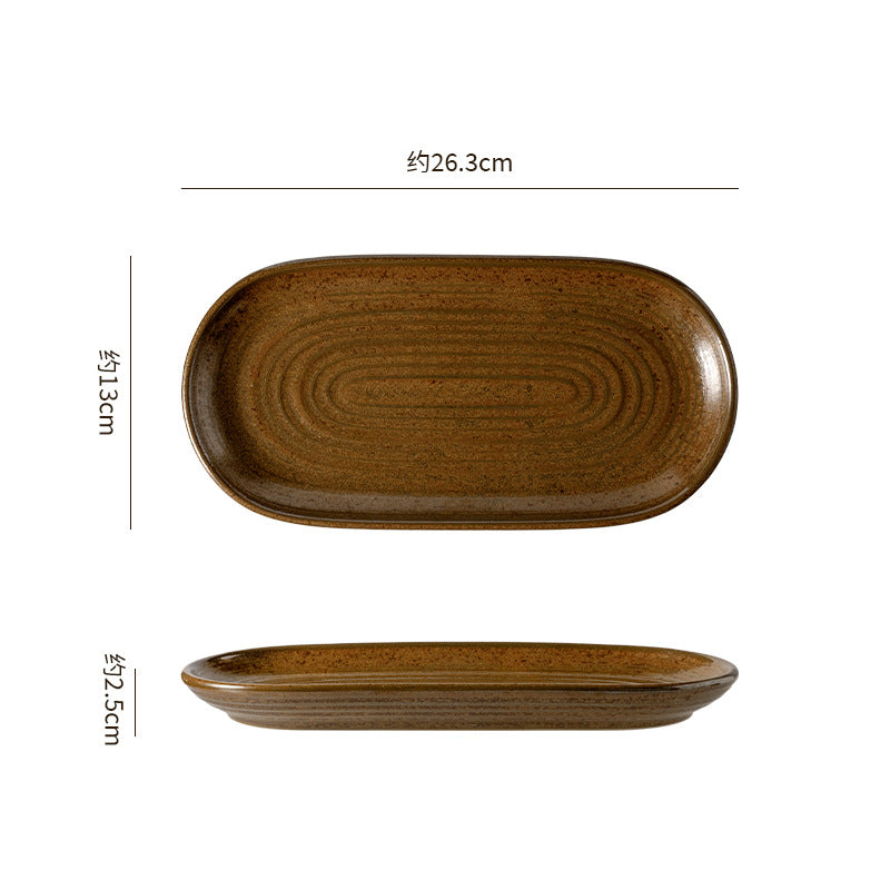 Kiln-turned threaded ceramic tableware retro style hotel restaurant steak plate stylish high-looking western food plate fish plate tableware