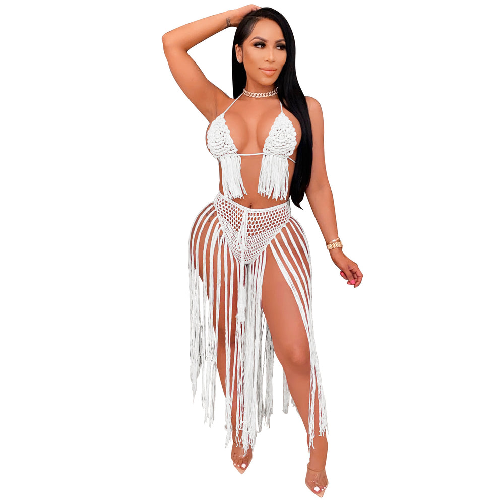 cross-border e-commerce european and american fashion sexy hand-knitted crochet women's beachwear swimsuit set
