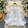 French chic lantern sleeve blouse -  spring collection: ruffle trim, butterfly collar design, elegant and sophisticated top