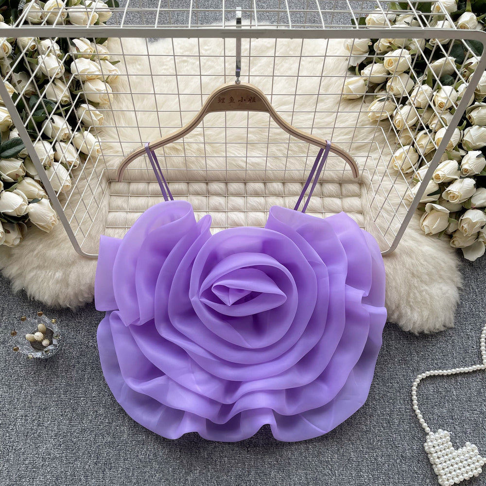 Niche style resort style organza stereo flower camisole women's summernew arrival chic chic easiest for match short tops