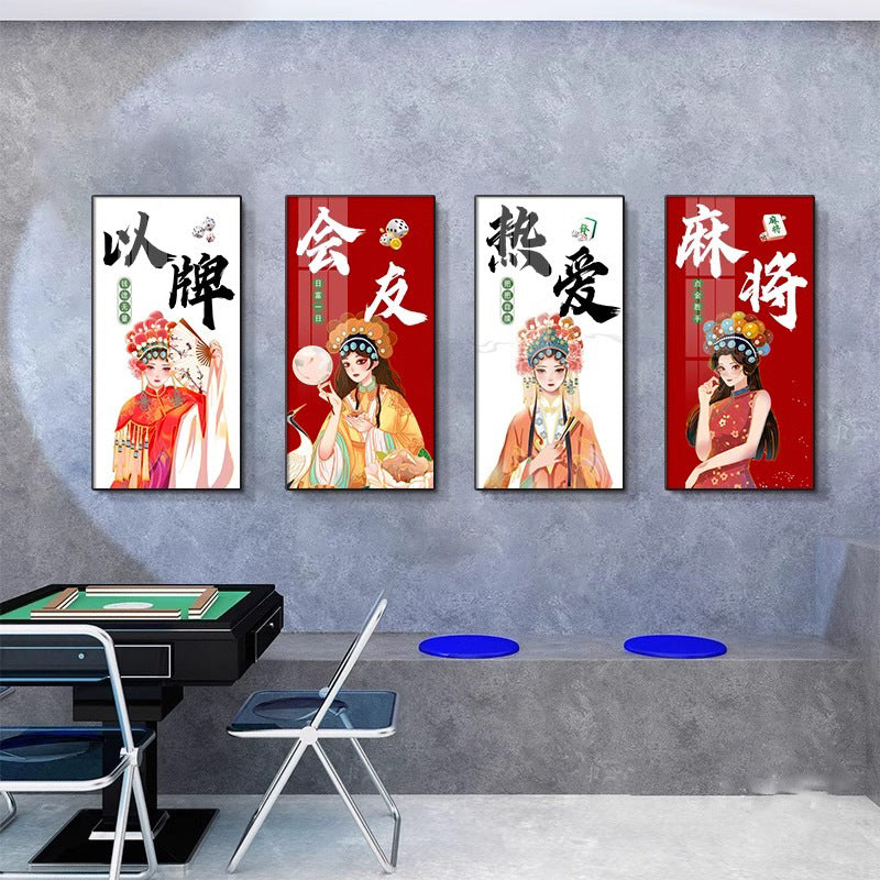 Chess and card room decorative painting mahjong room background wall mural national tide mahjong room box chess art creative quadruple hanging painting