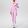 Cloud-feel quick-dry zip-up jacket high-waisted yoga leggings set - outdoor casual running fitness activewear 3-piece set