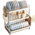 Accessible luxury cream white kitchen daily use bowl rack storage rack countertop for bowls, plates, chopsticks, multifunctional cutting board, dishes storage