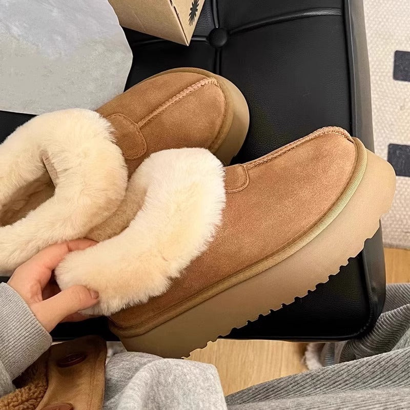Thick sole snow boots for women 2026winternew arrivalfleece-linedthickenednortheastern large cotton shoes slip-on bread fur shoes