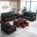 Office sofa solid wood coffee table combination set - genuine leather, minimalist modern style, 1+1+3 configuration for business reception and guest seating