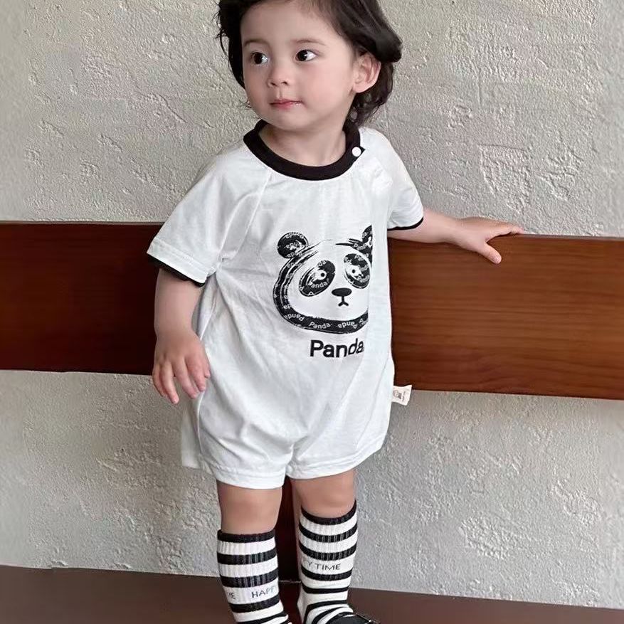 Summer cartoon panda onesie - short sleeve, lightweight, korean style, trendy baby romper for boys and girls - perfect for crawling and outdoor adventures