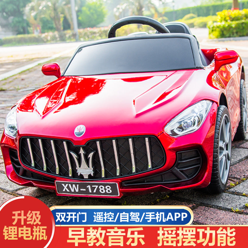 New children's electric car double door four-wheel remote control car two-seat children's toy car 1 to 6 years old swinging stroller