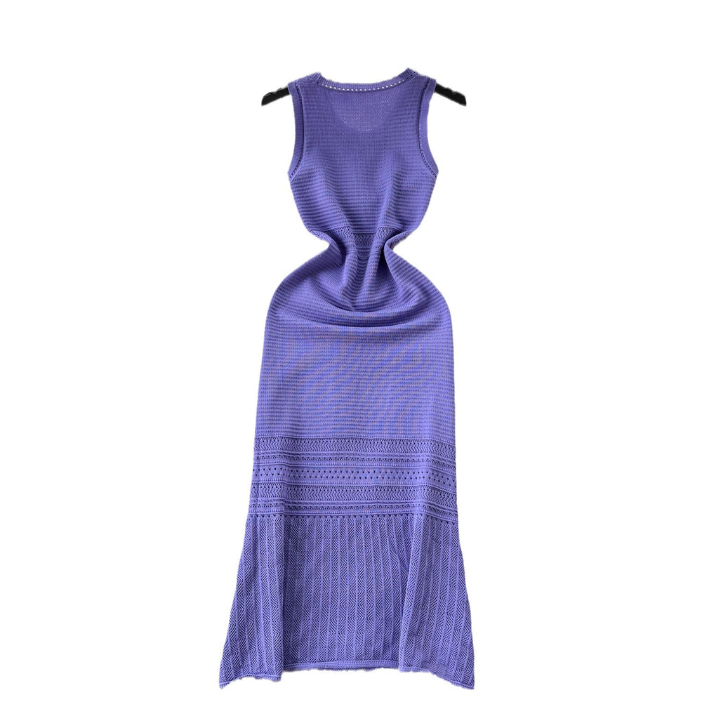 Elegant women's dress 2024 new arrival: high-end, slim-fit, sleeveless, round neck, hollow-out knit vest dress - long length