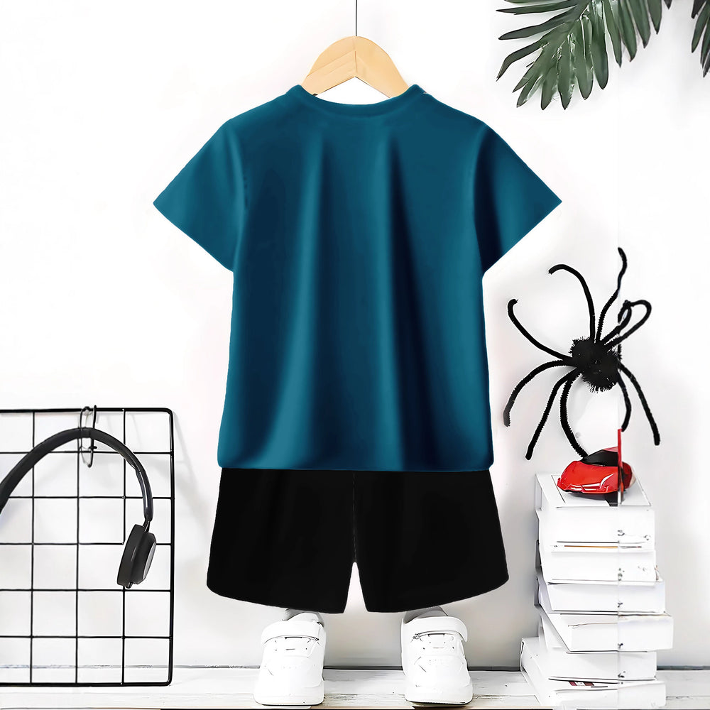 "stylish digital 67 print," perfect for summer wear, boys' outdoor sports t-shirt set