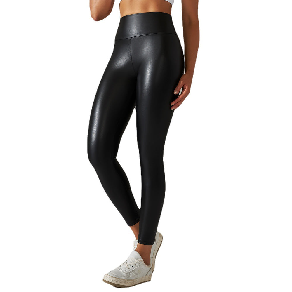 Clearance european and american cross-border  elastic pu leather pants women's colorful high waist tight butt outwear yoga bottom pants