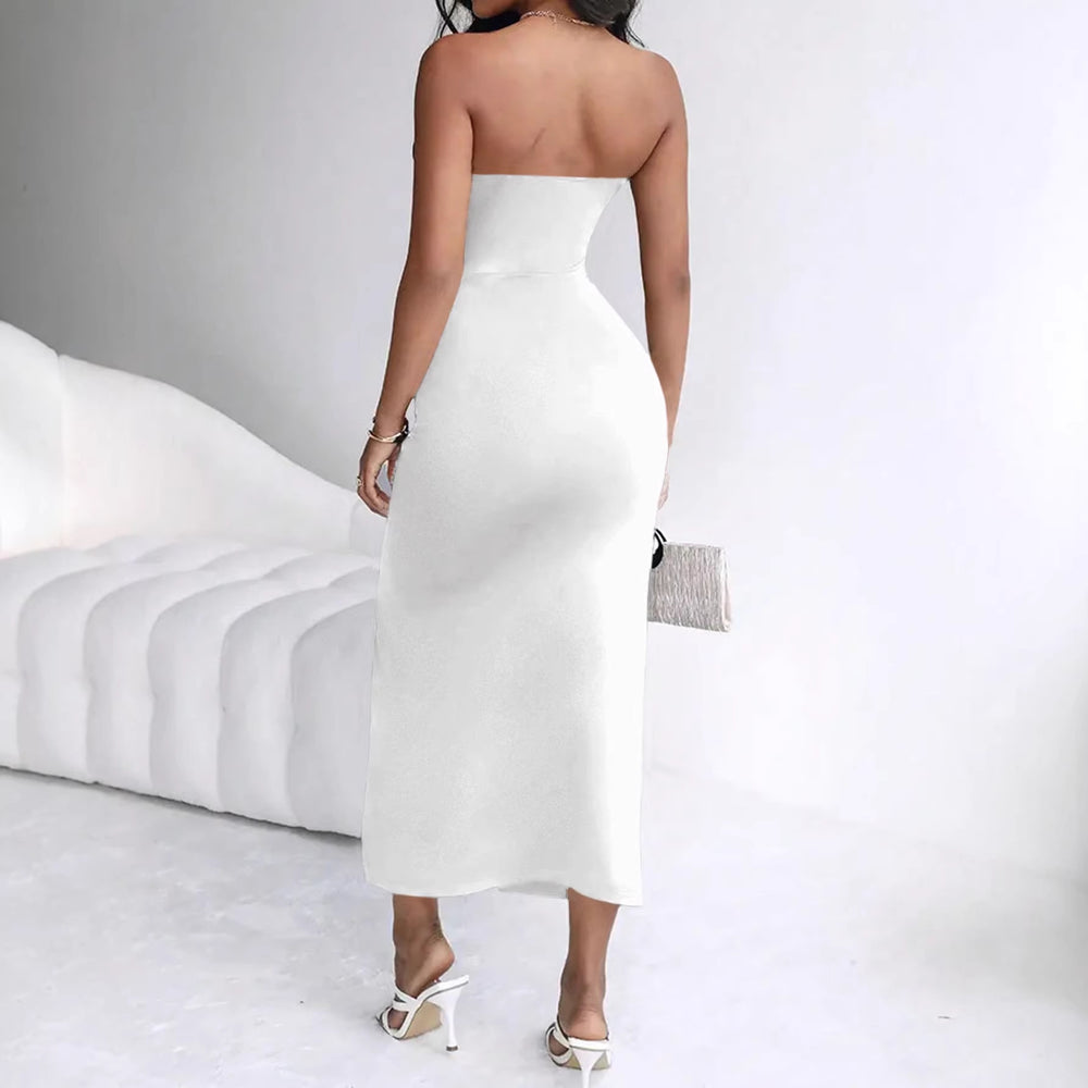 Amazon cross-border women's sexy halter chain slit maxi dress - slim fit drawstring bodycon evening gown