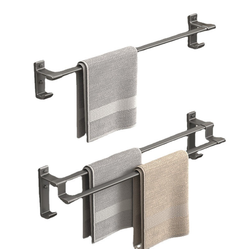 Gun gray space aluminum towel rack towel bar double pole single pole bathroom bath towel storage rack bathroom hook storage