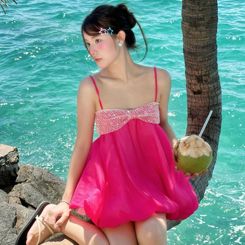 European and american women's clothing  summer new french sweet & spicy sequin bandeau loose camisole chiffon top