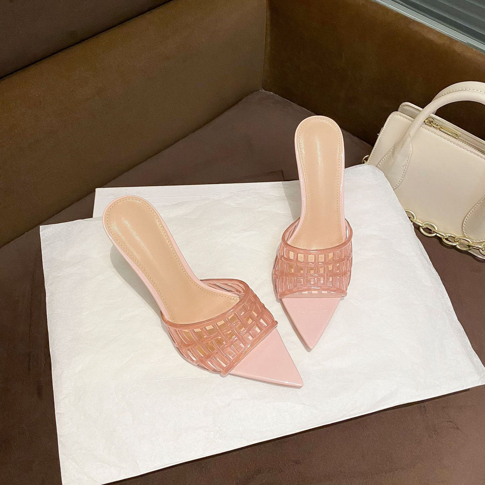 new arrival women's sandals best selling transparent mesh cut out pointed toe high heels stiletto sandals easiest for matchoutwear half drag