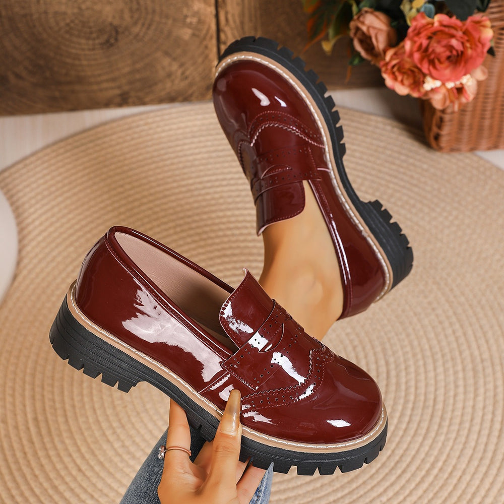 Exportplus size thick heel small leather shoes new arrivalexportbritish style thick sole slip-on casual loafers for women wholesale
