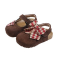 Vancahao girls' round-toe closed-toe sandals,  new plaid bowknot soft sole flats, versatile princess shoes