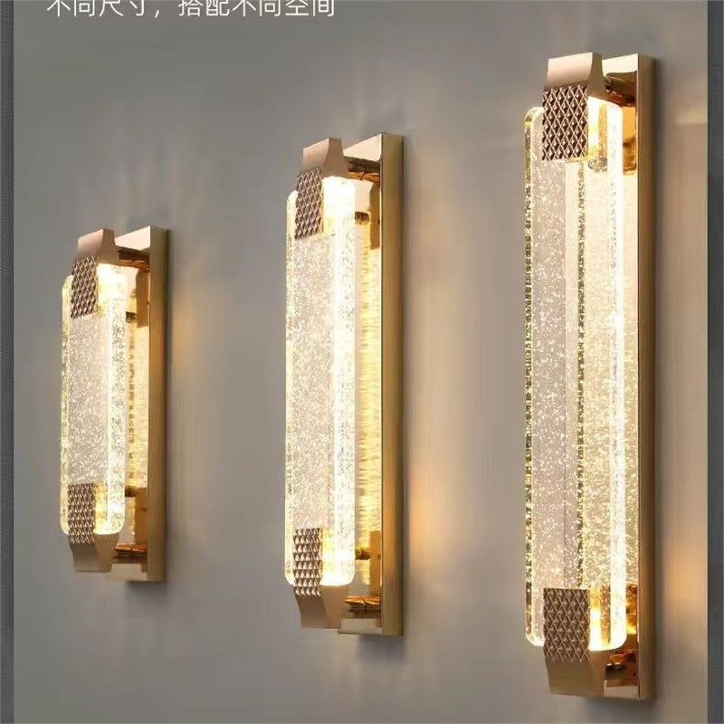 Luxury crystal wall sconce - living room accent, hallway, stairway led minimalist bedroom bedside lamp - gold finish