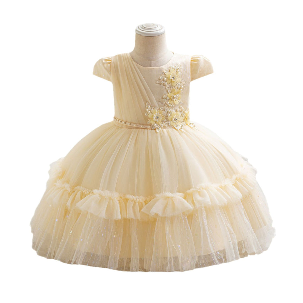 Fashionready-made girl airplane sleeve dress gold sequin princess dress first birthday dress girl dress