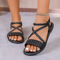 Ready-to-ship european and american plus size open-toe flat sandals - women's fashion woven strap lightweight beach sandals
