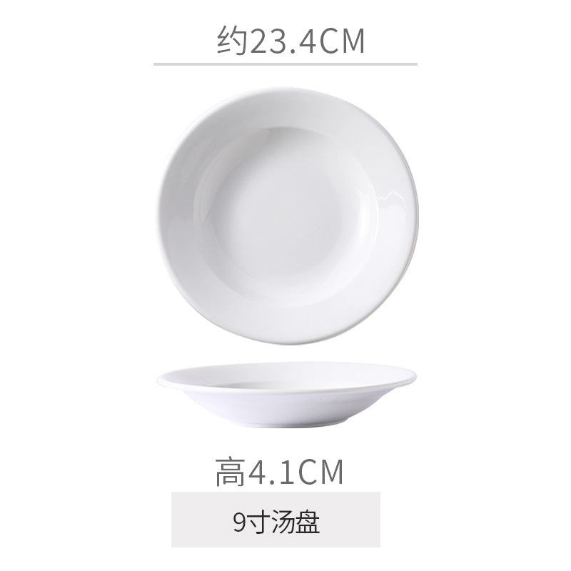 Minimalist pure white ceramic dinnerware set - ideal for restaurants, hotels, and home use. includes plates, rice bowls, soup bowls, and fruit/salad plating dishes