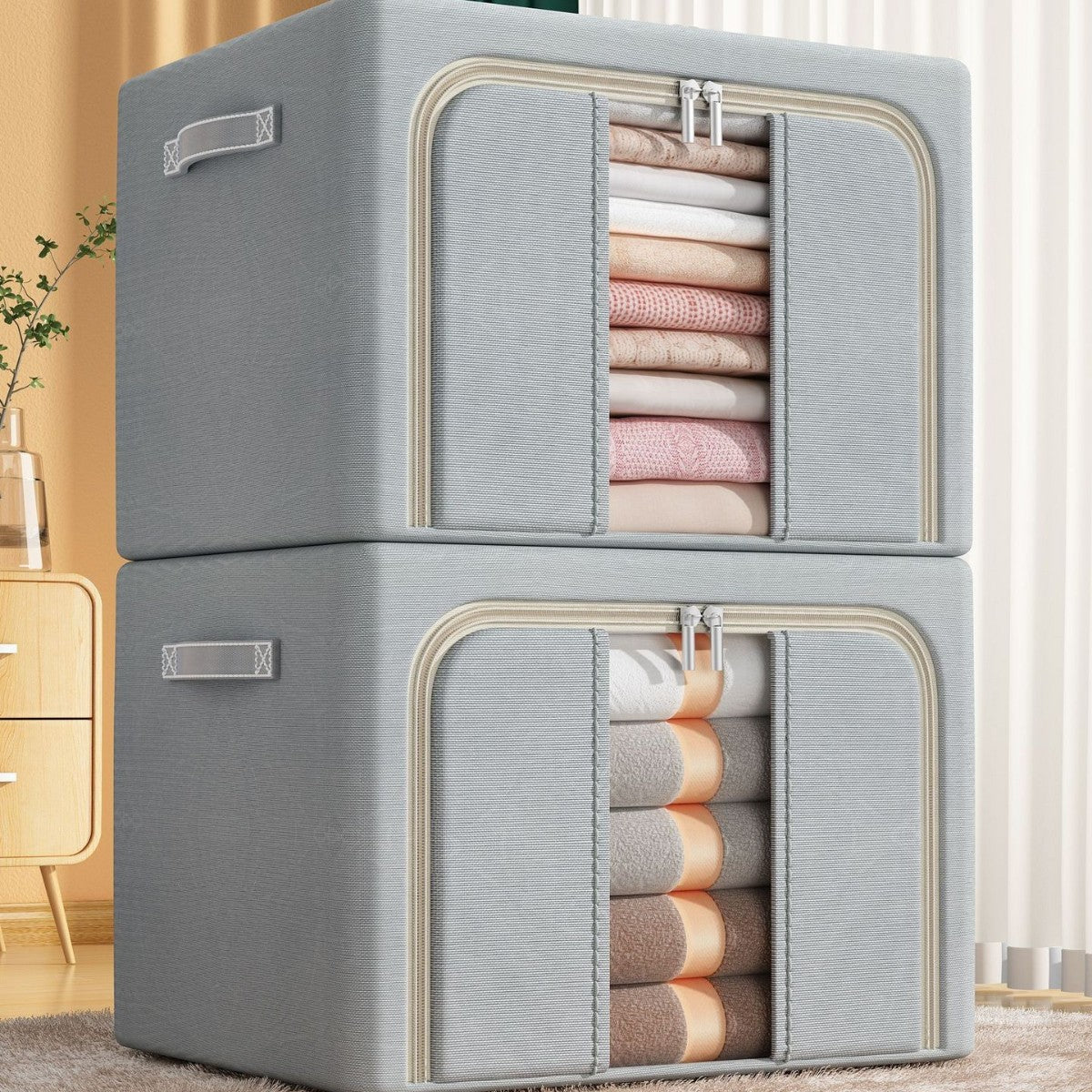Solid color Oxford cloth steel frame storage box Clothing storage Dormitory moving quilt Clothes Bainer box Household storage