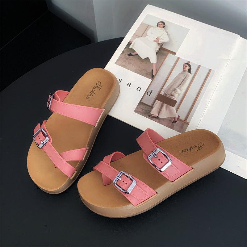 2026 women's summer thick-soled slides - new fashion casual beach sandals - flat, thong-toe flip-flops