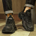 Men's winter 2025 new arrival: bestselling all-black chunky sole "black warrior" air cushion casual sneakers - dad shoes, trendy ins style