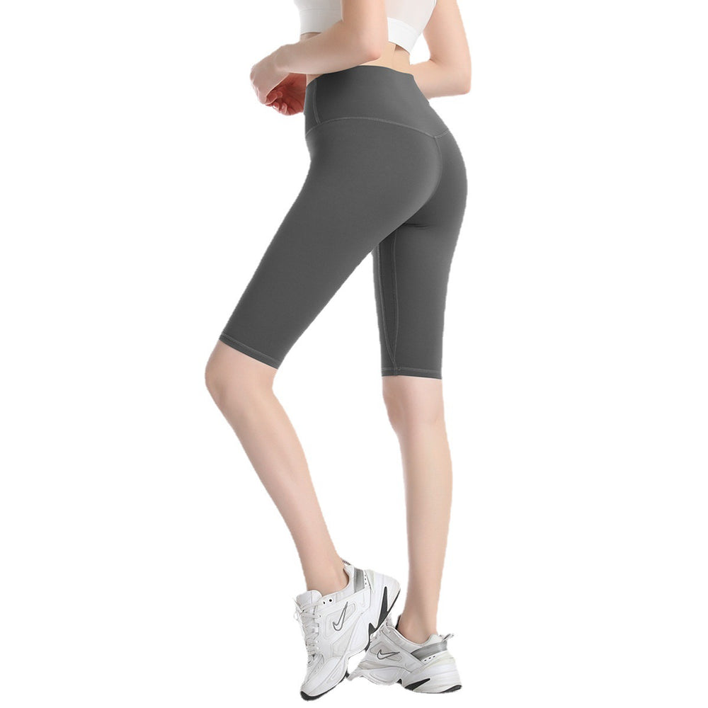 Big saleulu double-sided brocade brushed high elastic naked fitness pants high waist peach butt half length tight yoga shorts for women
