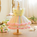 European and american new princess dress mesh print rainbow floral girl's wedding dress party baby's first birthday christening gown
