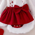 valentine's day sweet & romantic big bow print patchwork girls' cute two-piece dress set