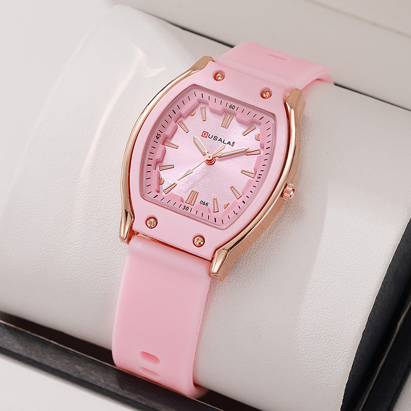New arrival tweed style wine barrel square women's silicone watch high-looking women's watch student women's niche style quartz watch