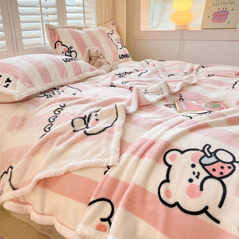 Winter flannel blanket thickened warm coral fleece blanket milk fleece nap blanket office blanket wholesale