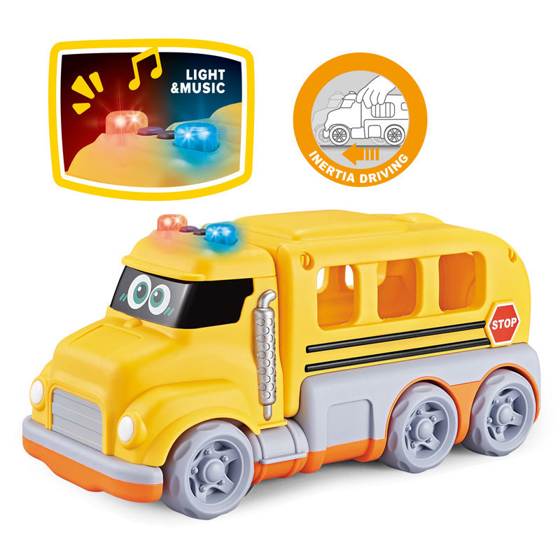 Cross-border  export cartoon school bus lighting music small doll vinyl car school bus toys children's toys