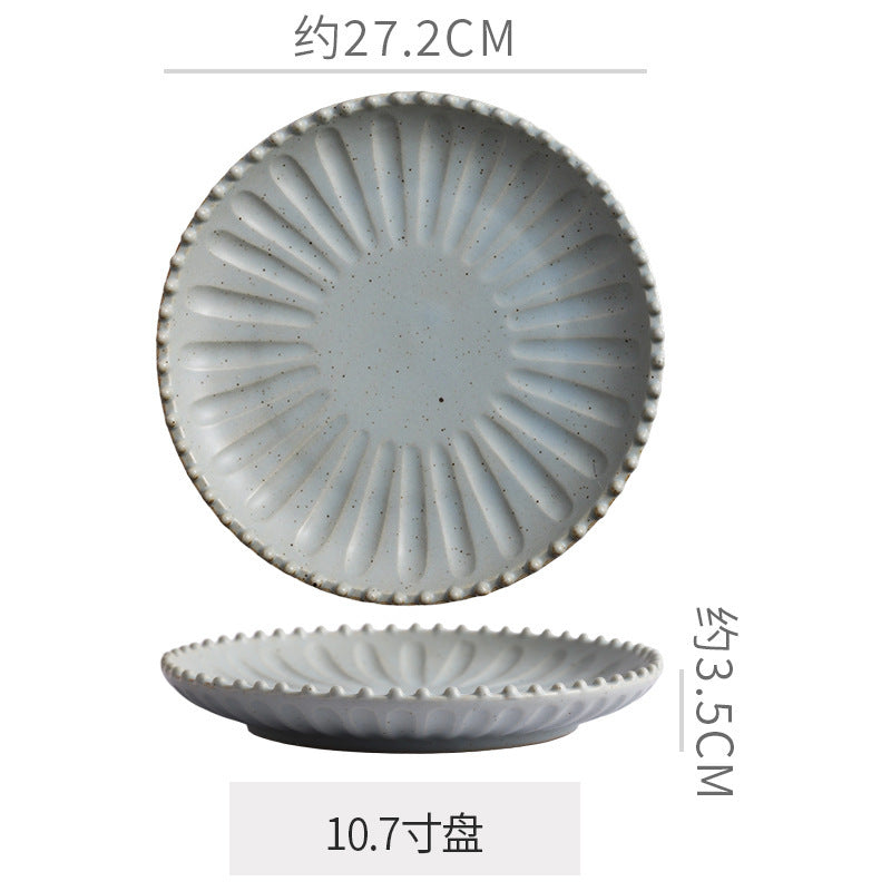 Vintage-style rustic ceramic bowls, plates, and dishes - creative beaded edge steak plates and dessert bowls for restaurants and hotels - premium presentation