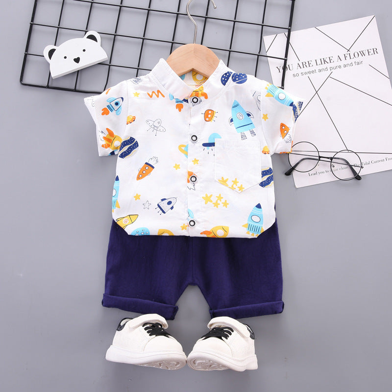 summer new arrivals: boys' summer outfit - casual shirt & shorts set (two-piece) for infants and toddlers