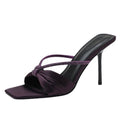 Purple satin rhinestone one-strap sandals women's 2024 summer new bow open-toe high heel slides
