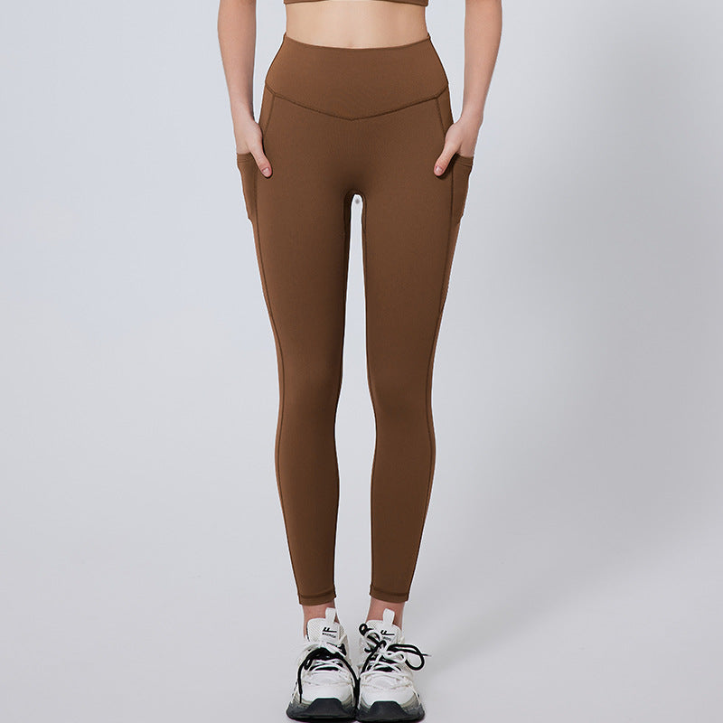 high waist peach butt yoga pants, nude belly tightening tight sports pants, running exercise fitness pants for women