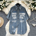 Hong kong style retrocasualbf style fashionable denim shirt for women summersense of designasymmetricalletterprintingtops for women