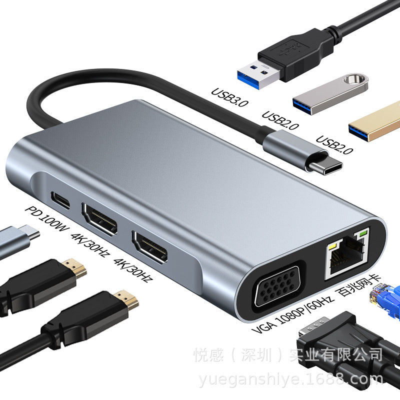 new product multi-screen simultaneous display and different display mst converter type-c docking station dual high-definition eight-in-one docking station