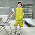 Kids' boys' summer outfit set  new style: trendy, stylish, lightweight, and cool short-sleeve and long-pant set for summer